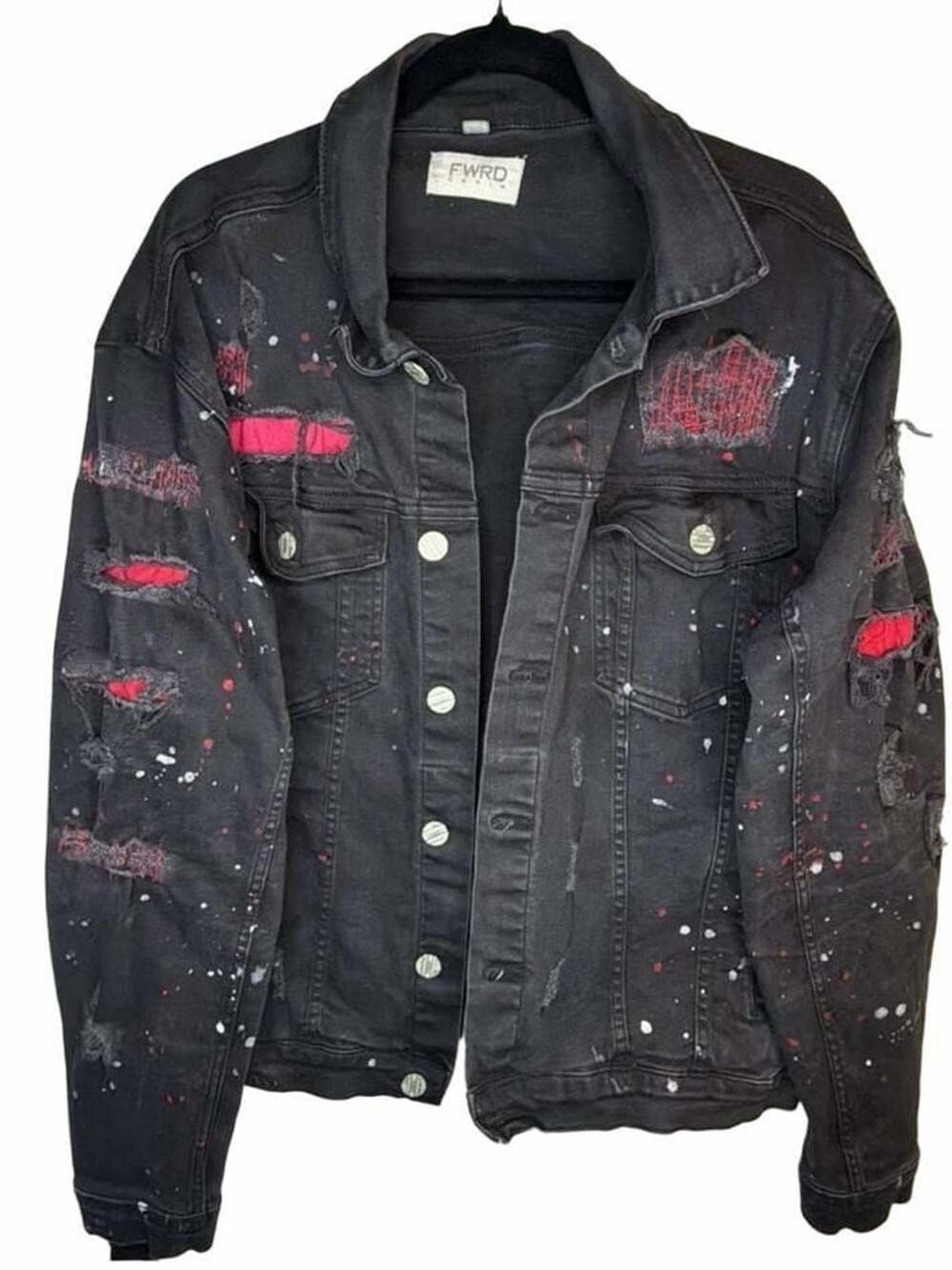 FWRD Denim Distressed Paint Splatter Jean Jacket Black
